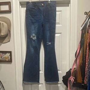 YMI Blue Flare Wide Leg Jeans Distressed